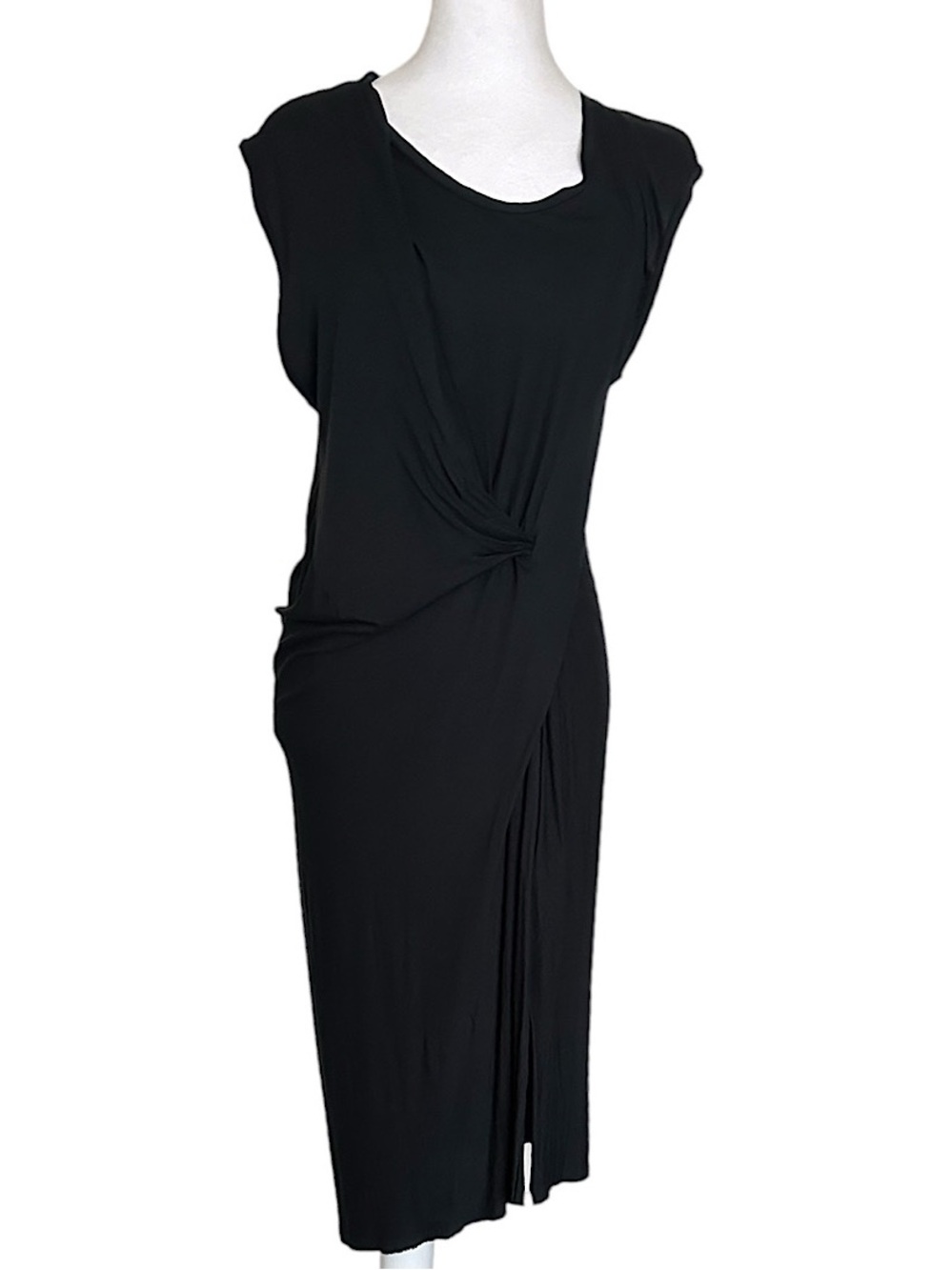 Allsaints Black Sleeveless Asymmetrical Tank Dress Women’s Size M Twist Raw Hem